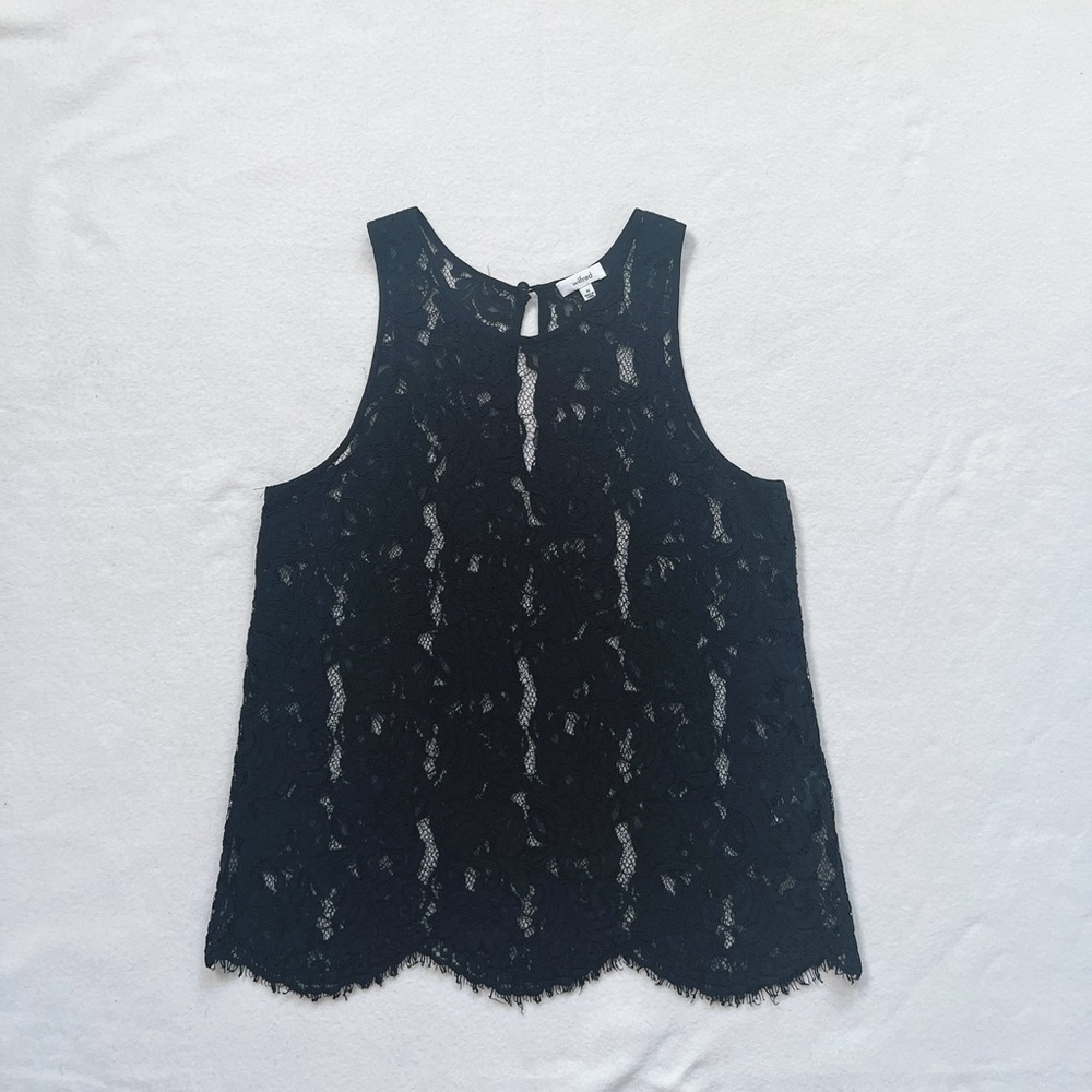 Aritzia Wilfred Black Lace Silk Trim Sleeveless Sheer Blouse XS Romantic Elegant - Picture 5 of 15
